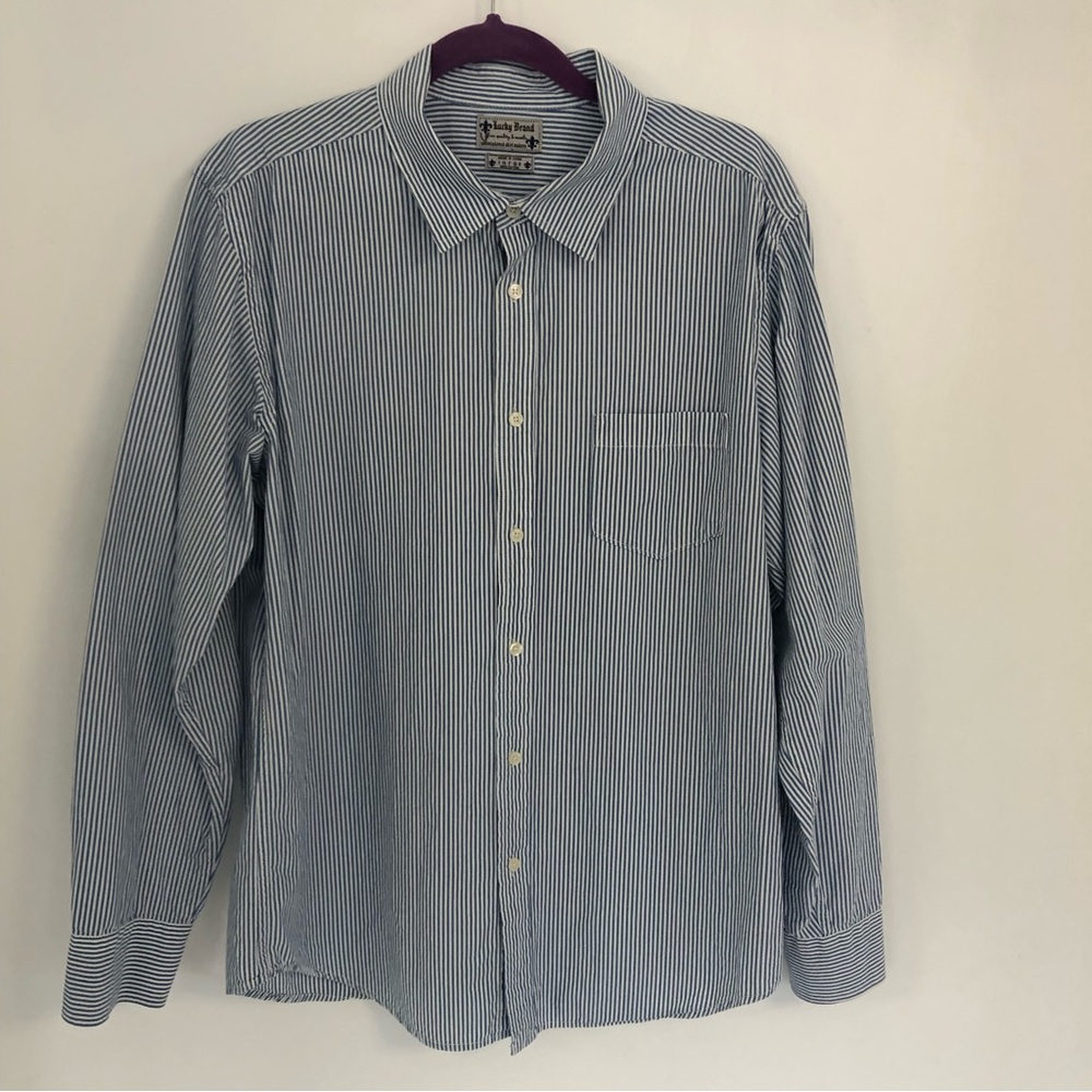 LUCKY BRAND Men’s Blue/White Striped Long Sleeve Shirt Size L